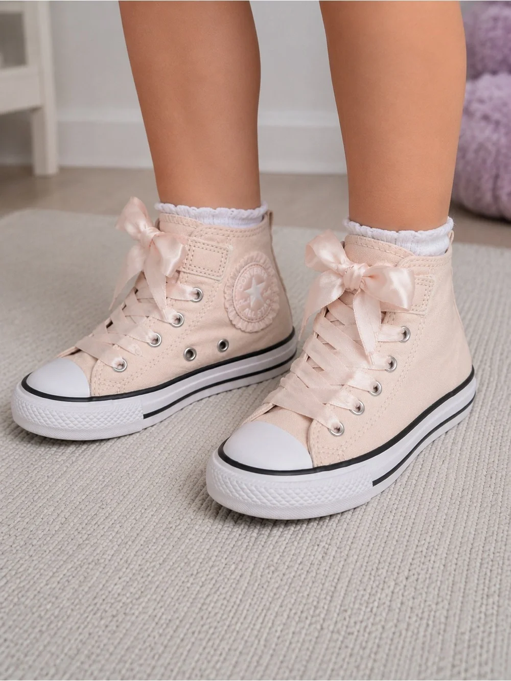 Converse High-Top Sneakers with Satin Bow - Light Pink